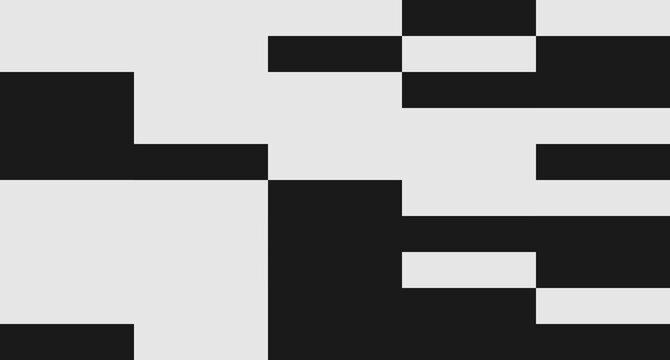 A minimalist abstract design of alternating black and white rectangles forming a bold geometric composition.