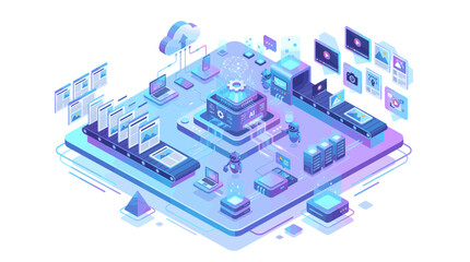 Fototapeta premium AI Automation and Data Processing Isometric Concept