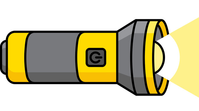 Yellow and gray flashlight with green light beam
