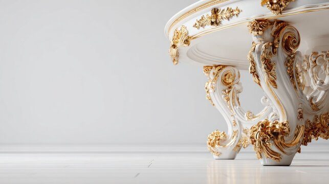 Elegant ornate table with gold accents against a minimalist background