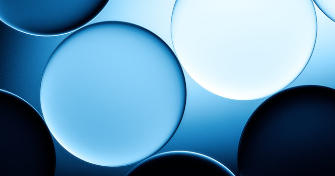 Abstract macro of a glowing blue transparent glass sphere