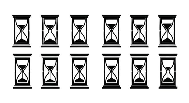Hourglass Silhouettes On White Background Collection Of Timekeeping Devices