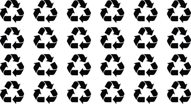 Black solid recycling triangle arrow loop symbols vector seamless pattern background design
