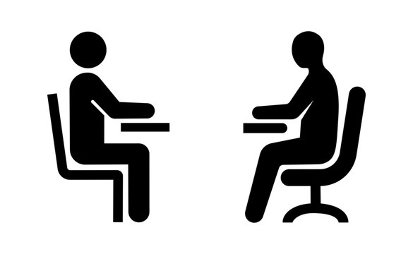 job interview desk student sitting pictogram icon set vector