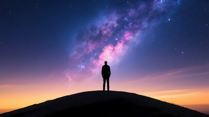 Fototapeta premium Silhouette on a hill under the galaxy