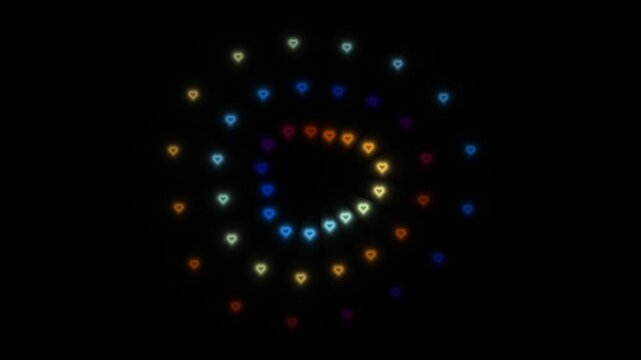 Colorful lights form a spiral pattern in dark background