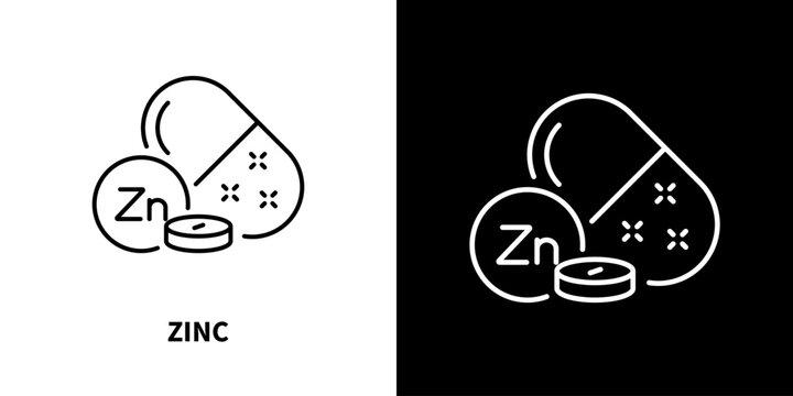 Line icon of zinc chemical element for skincare label and health supplement package