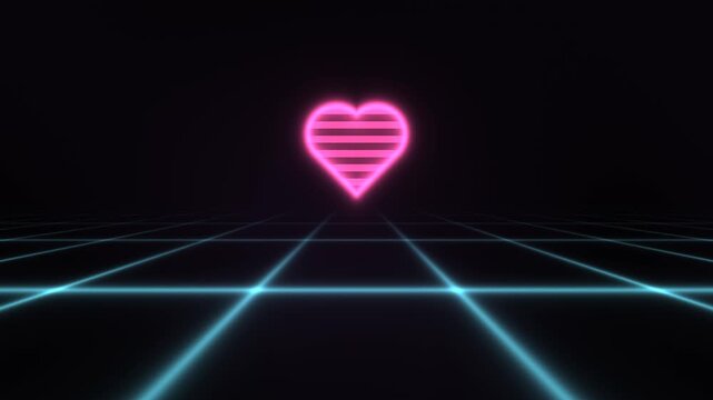 Heart shape glowing in neon light on dark background