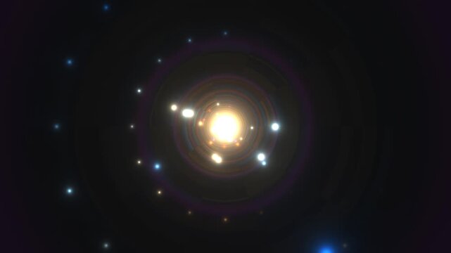 Bright light shines in the center of a dark space with stars around