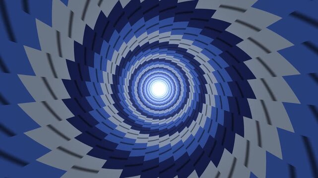 Swirling blue tunnel with light at the end