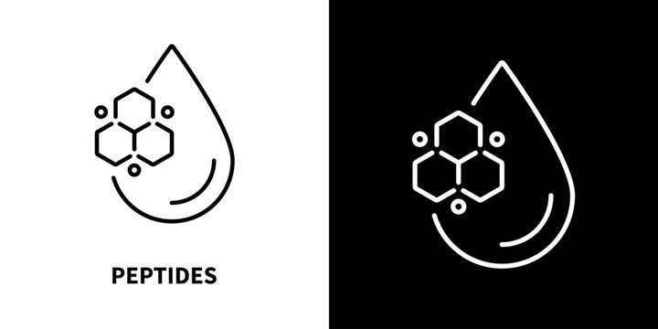 Peptide molecule line icon symbol for luxury skincare packaging design and anti age cosmetic concept
