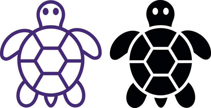 Simple cartoon sea turtle icons with hexagonal shell pattern