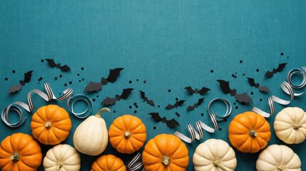 Festive halloween pumpkins and bats arrangement autumn holiday decor for seasonal celebrations and october events