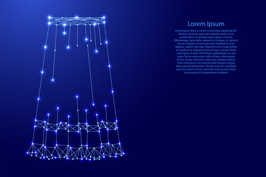 womens long skirt with ruffles from futuristic polygonal blue lines and glowing stars for banner, poster, greeting card