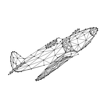 old fighter plane from abstract futuristic polygonal black lines and dots