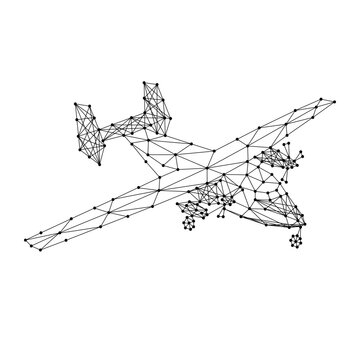light-engine aircraft from abstract futuristic polygonal black lines and dots