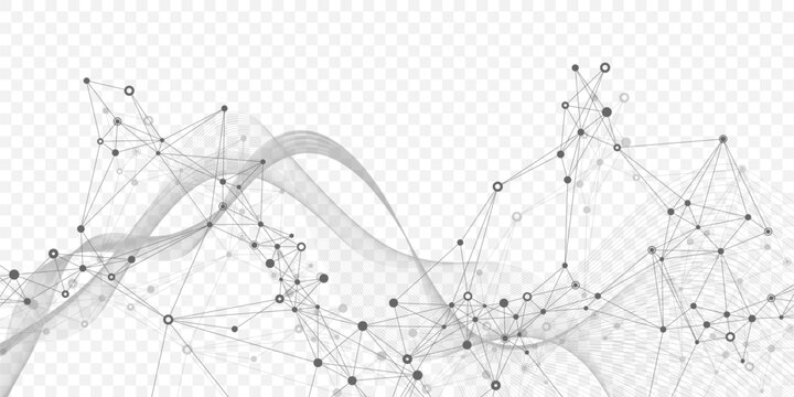 Modern digital technology background design with molecular plexus lines and dots. Futuristic global network connection. Data flow. Abstract mesh, big data technology, AI, science, cyberspace