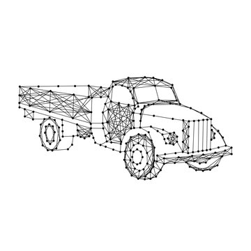 old flatbed truck from abstract futuristic polygonal black lines and dots