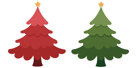 Fototapeta premium Two Stylized Christmas Trees One Red One Green With Golden Stars holiday decoration