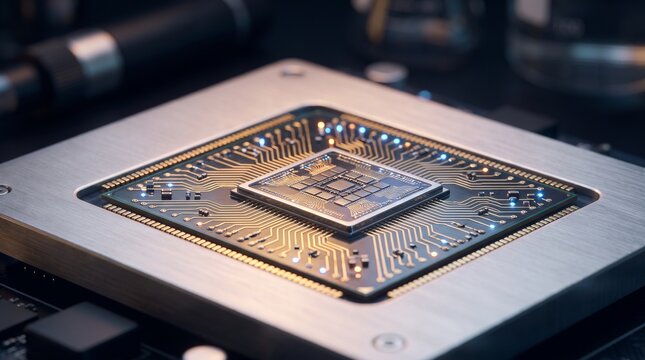 Computer Processor Motherboard Hardware Technology Circuit Microchip Glowing CPU