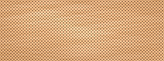 Beige pegboard texture with tiny peg holes and perforated wood grain. Empty plywood board background in neutral brown paper tone. Simple vector pegboard pattern with round dots for textile design © Syuzann q