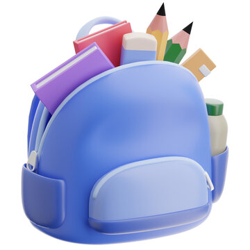 School Backpack Supplies 3D Icon