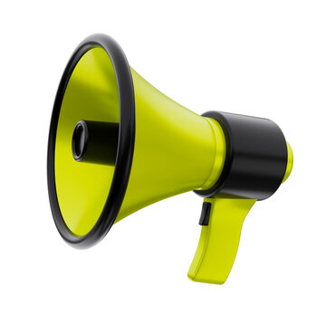Lime and green megaphone bullhorn loudspeaker for announcement marketing promotion and advertising communication 3d rendering