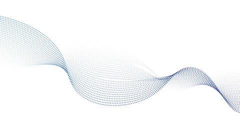 Blue airy particles flow vector design, abstract background with wave of flowing dots array, digital futuristic illustration, nano technology theme. © Arjun