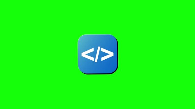 Animated Blue Coding Symbol Icon with Angle Brackets on a Vibrant Green Background for Software Development