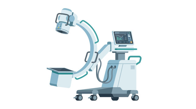 Medical C-arm fluoroscopy system vector illustration of high-tech hospital radiology equipment