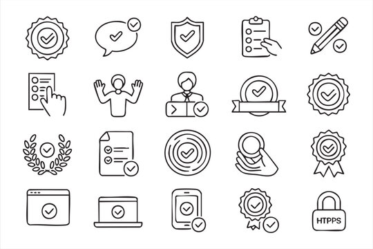 Minimal Security Line Icons for Verification Audit and Compliance Graphics