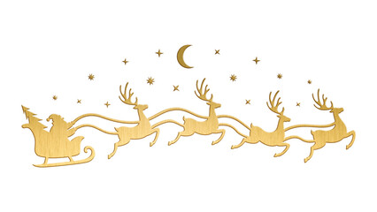 Golden flying reindeer silhouette with stars and moon decoration © Ating