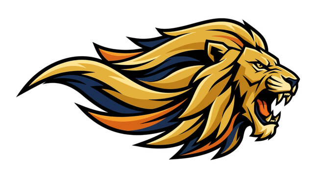 Aggressive roaring lion head vector illustration for sports mascot design.