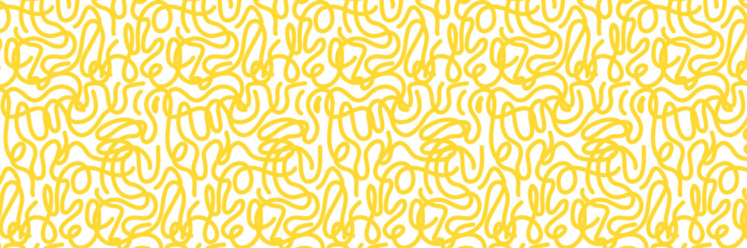 Pattern doodle pasta with food line yellow and seamless ramen spaghetti. Curve background circle with round abstract wave and design italian package. Shape orange pattern with modern vector food.
