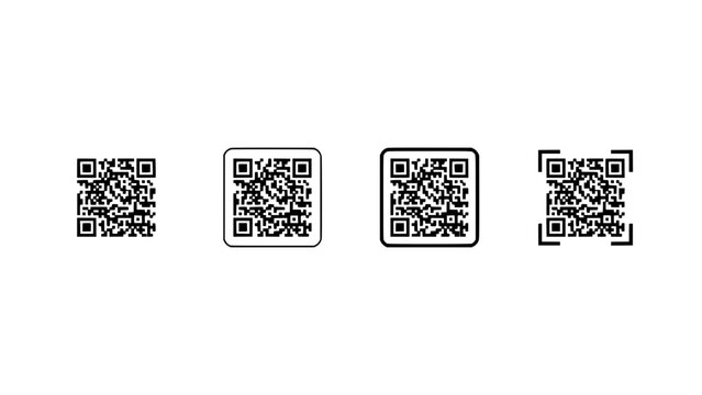 Qr Code Icons Set with Four Squares in a Row, Each Featuring a Different Border Style for Design Templates