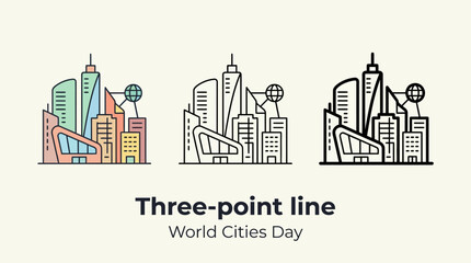Fototapeta premium Modern City Skyline Icons: Color, Outline, and Silhouette for World Cities Day