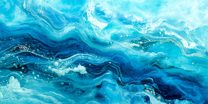 Abstract Ocean Surface vibrant turquoise and deep blue hues intertwine creating a mesmerizing abstract representation of ocean currents and waves.