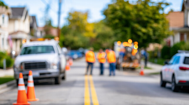 Blurred Photograph of Sanitation Workers Maintaining Wastewater System in Neighborhood