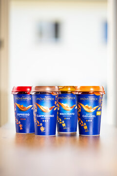 M&ouml;venpick iced coffee cups in espresso, cappuccino, macchiato and salted caramel flavors &ndash; editorial