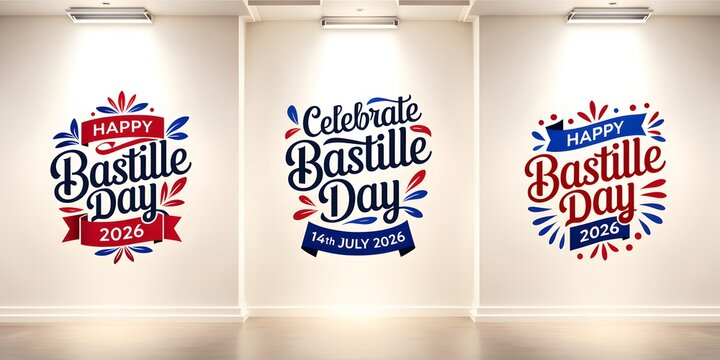 Three Celebratory Logo Designs on White Background for National Holiday Festivity