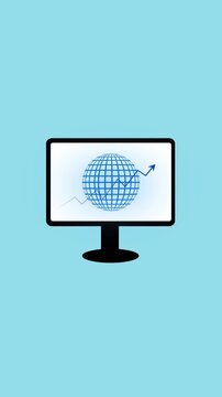 Modern computer monitor displays international business growth trends. High tech computer monitor visualizes global logistics operations. Corporate communication with computer monitor.