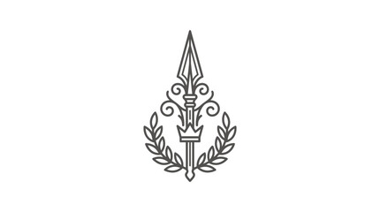 Corporate Emblem Design Minimalist Black and White Fleur de lis Spear and Laurel Wreath Symbol on White © ahmmad