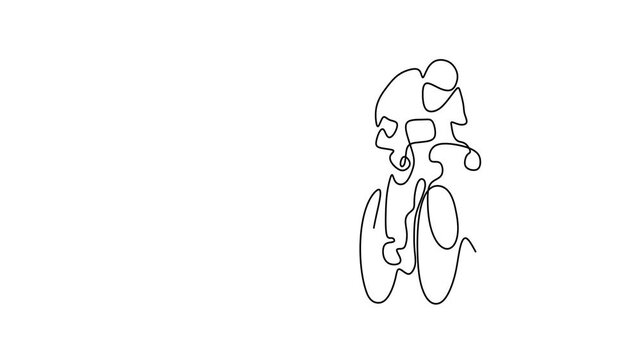 Animated self drawing of continuous line draw of Cycling Race in Minimalist Line Art Style. Full length one line animation. 4K	