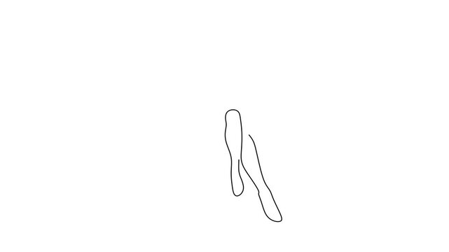 Animated self drawing of continuous line draw of Woman relaxing, minimalist illustration, beach scene.    Full length one line animation. 4K	
