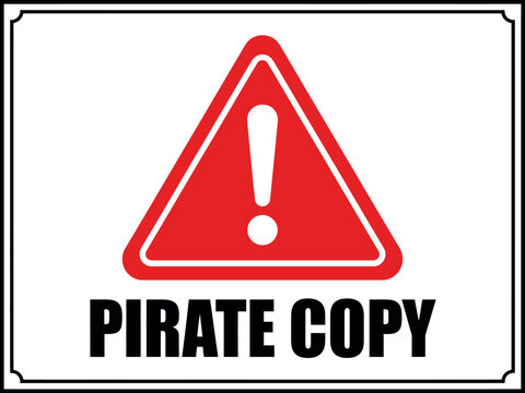 Warning sign graphic featuring red triangle icon and black pirate copy text label for safety