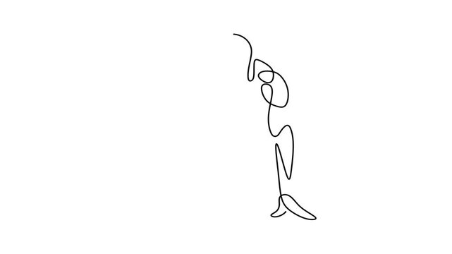 Animated self drawing of continuous line draw of  Athlete in Starting Position. Full length one line animation. 4K	