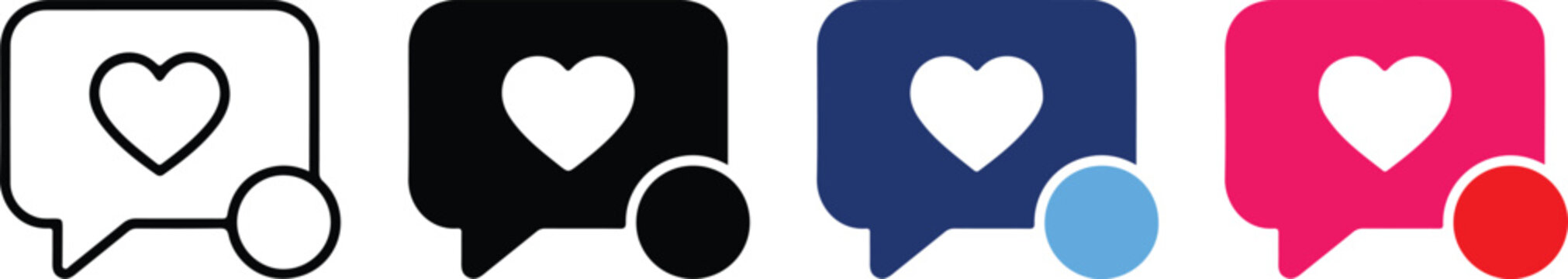 Social media love heart notification icons with notification communication feedback positive interaction interface