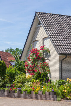 Modernes Wohngeb&auml;ude mit Garten, Diepholz, Niedersachsen, Deutschland