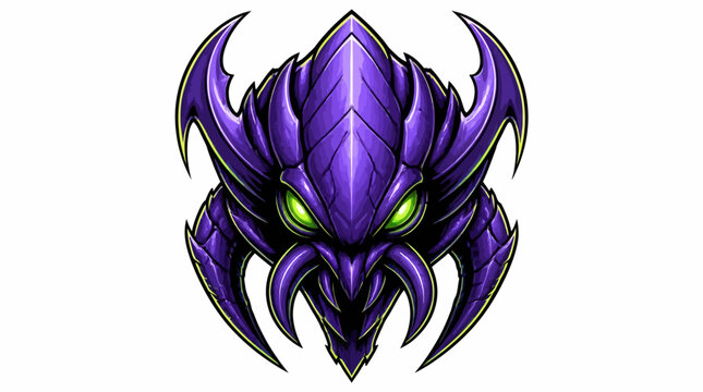 Fierce Purple Alien Creature Head Illustration.