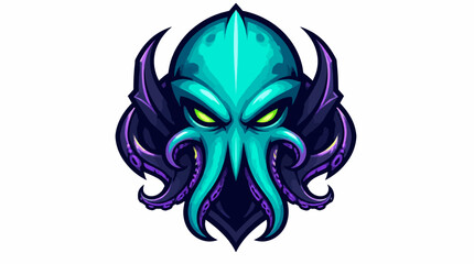 Illustration of a fierce alien octopus creature with glowing eyes. © greenscreen